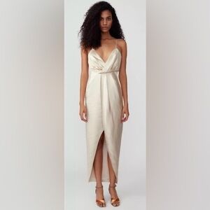 Fame and Partners Asymmetrical Drape Dress- Satin Champagne- US 2